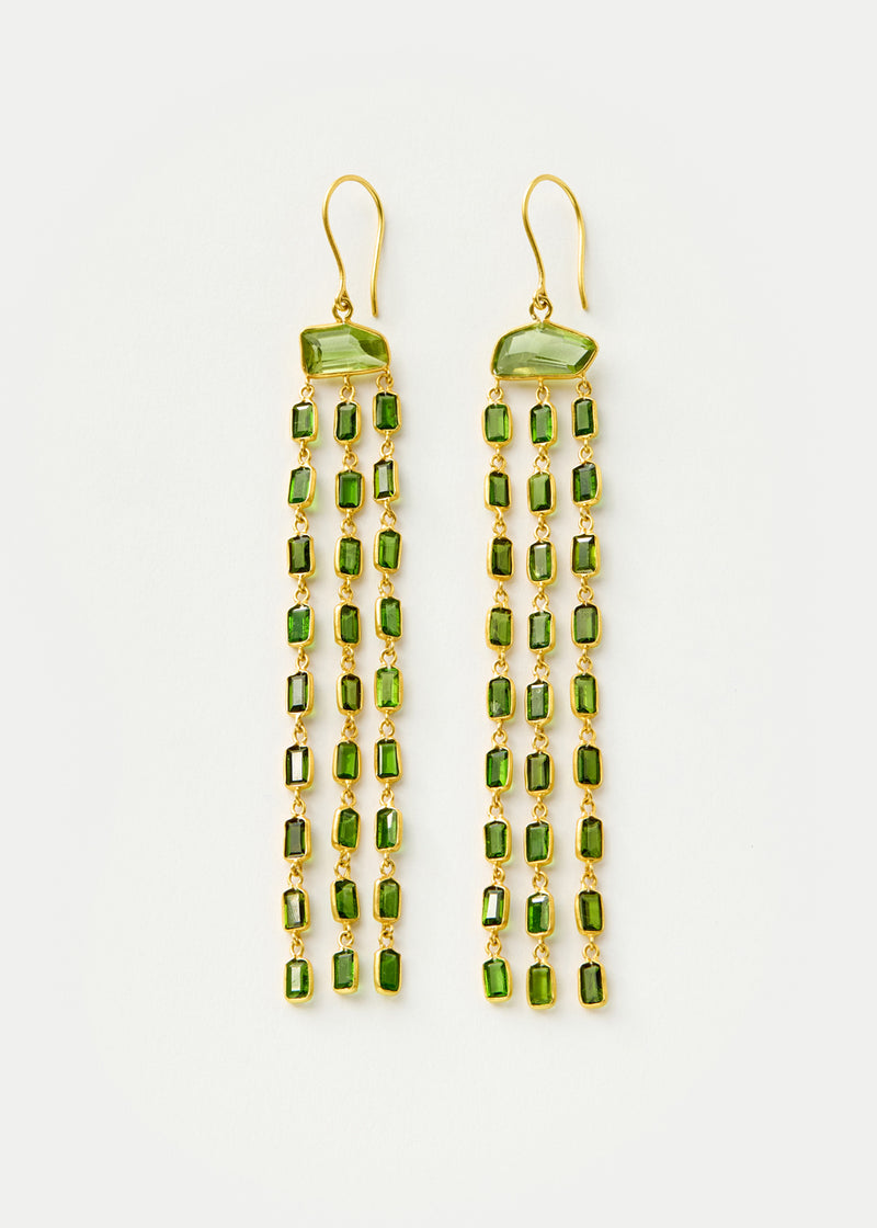  18kt Gold PSTM Myanmar Tender Greens Peridot & Diopside Cascading Earrings