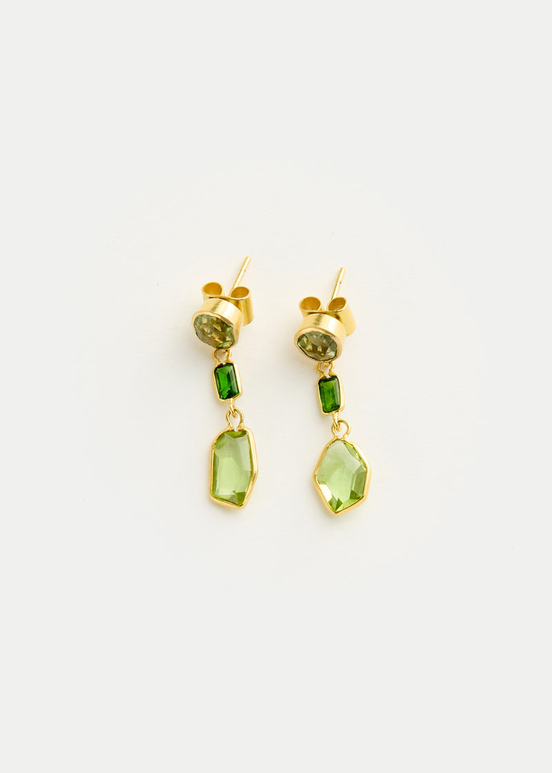 18kt Gold PSTM Myanmar Tender Greens Peridot Triple Drop Earrings