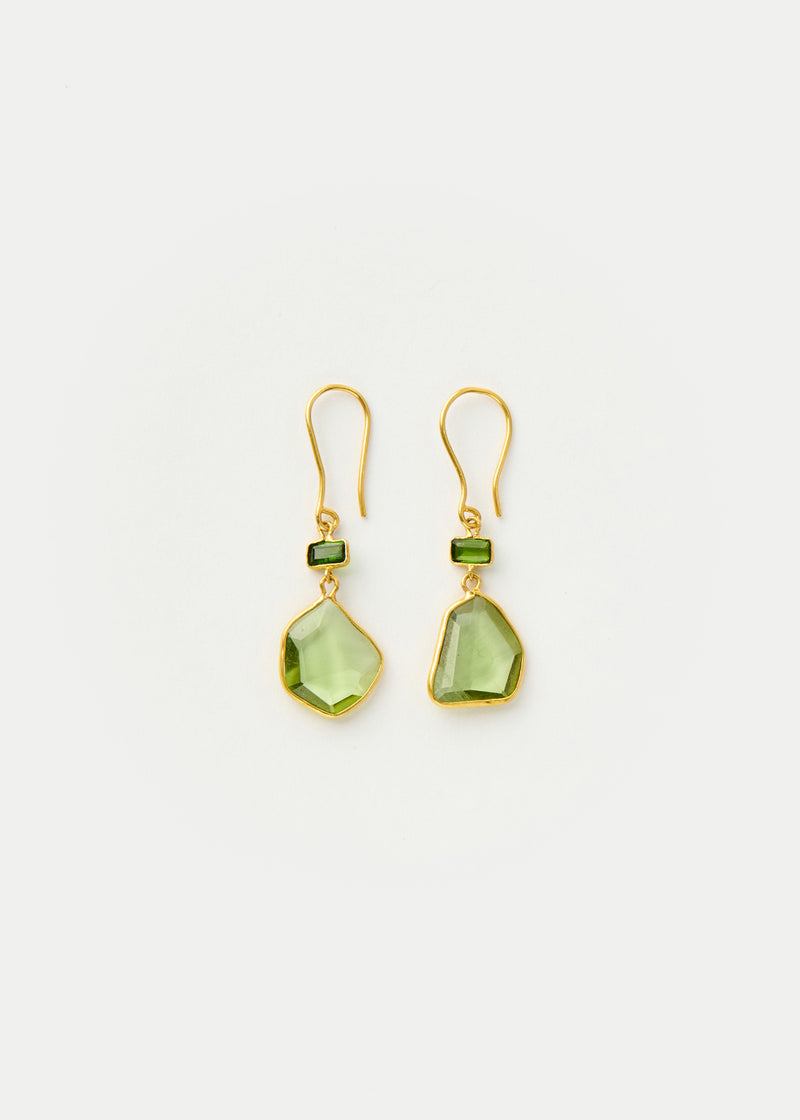 18kt Gold PSTM Myanmar Tender Greens Peridot & Diopside Double Drop Earrings