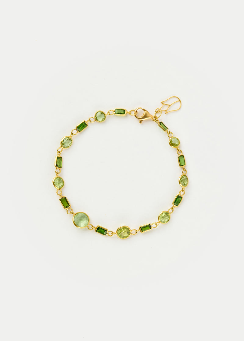 18kt Gold PSTM Myanmar Tender Greens Peridot & Diopside Full Stone Bracelet