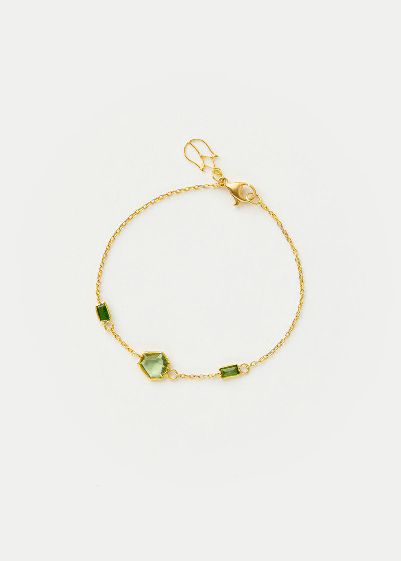 18kt Gold PSTM Myanmar Tender Greens Peridot & Diopside Three Stone Bracelet