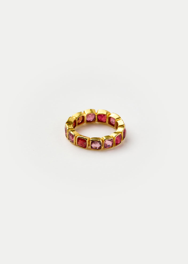 18kt Gold PSTM Myanmar Pink & Red Spinel Eternity Ring