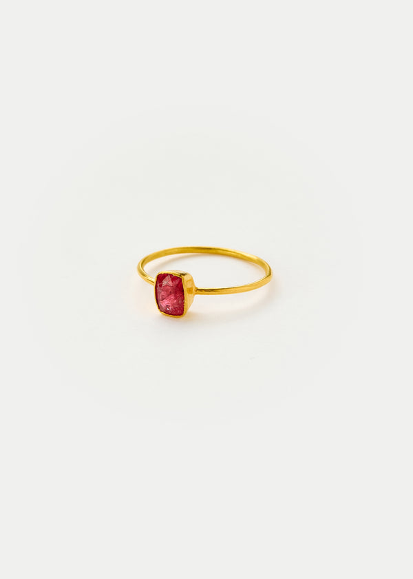 18kt Gold PSTM Myanmar Red Spinel Square Cup Ring