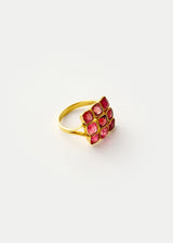 18kt Gold PSTM Myanmar Pink & Red Spinel Grid Ring