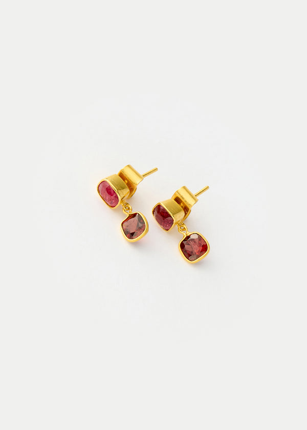 18kt Gold PSTM Myanmar Red Spinel Double Drop Earrings