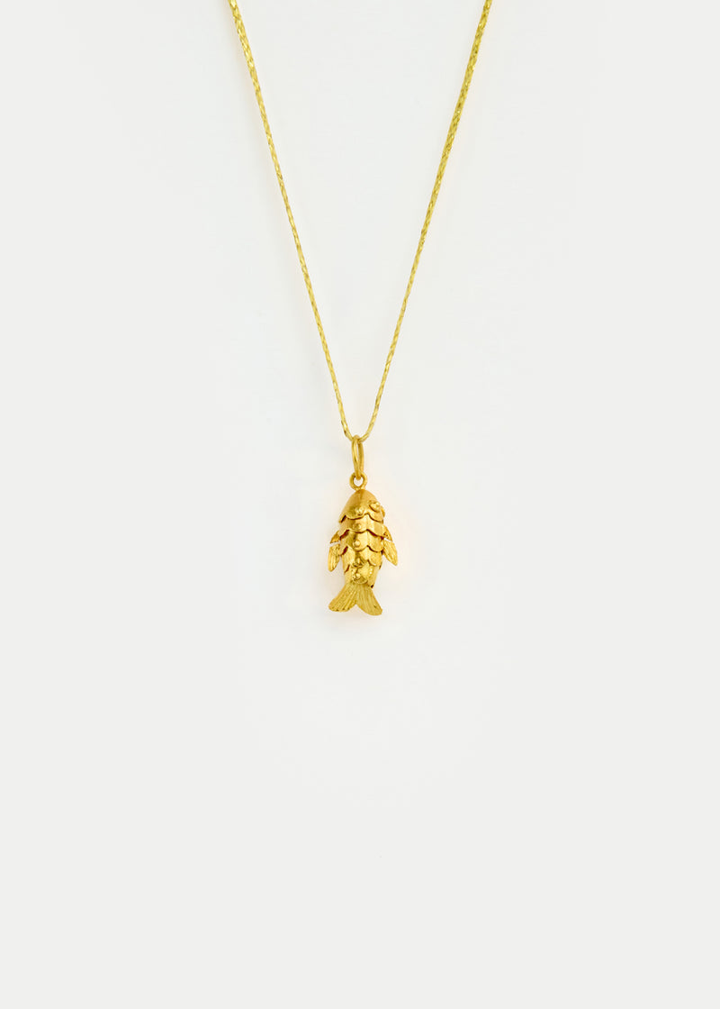 18kt Gold PSTM Myanmar Tiny Fish Pendant on Cord