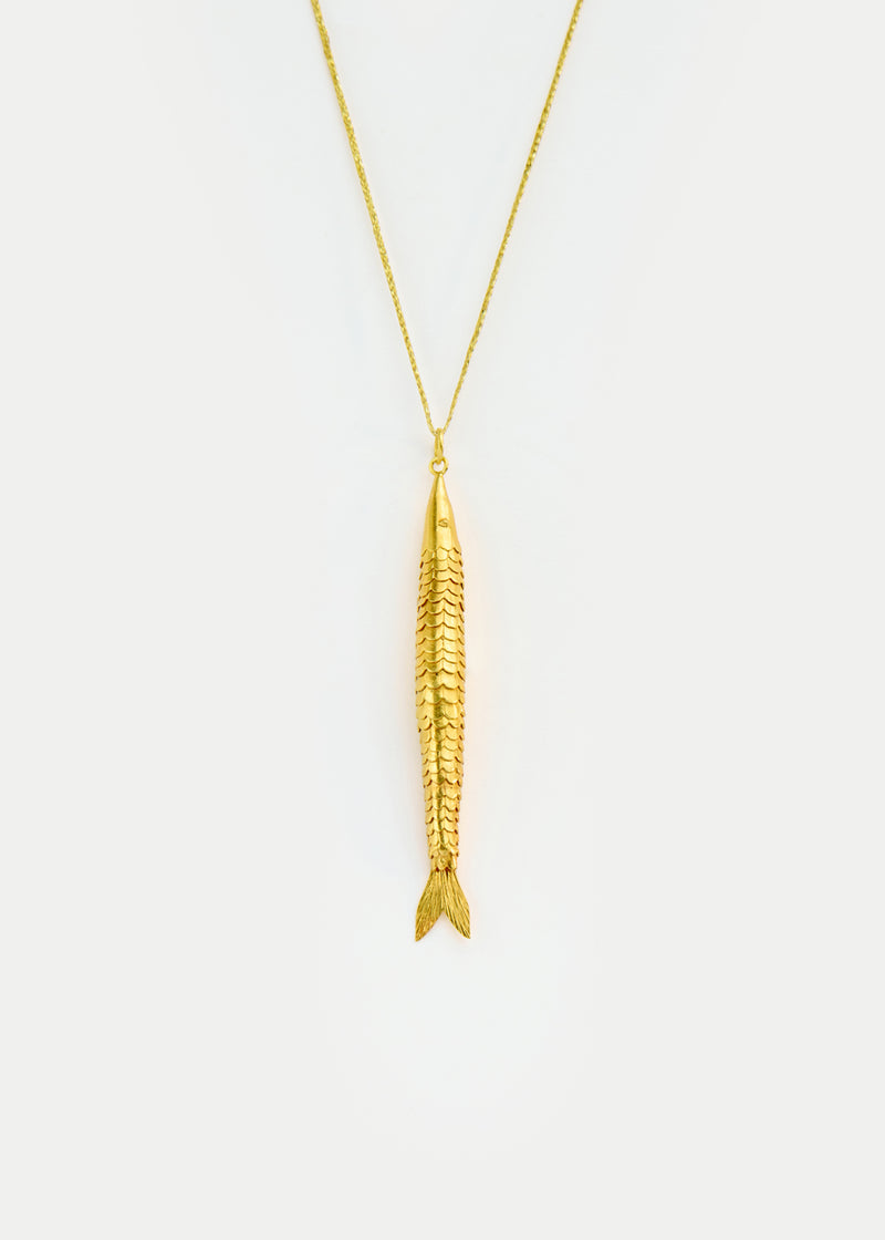 18kt Gold PSTM Myanmar Needle Fish Pendant on Cord