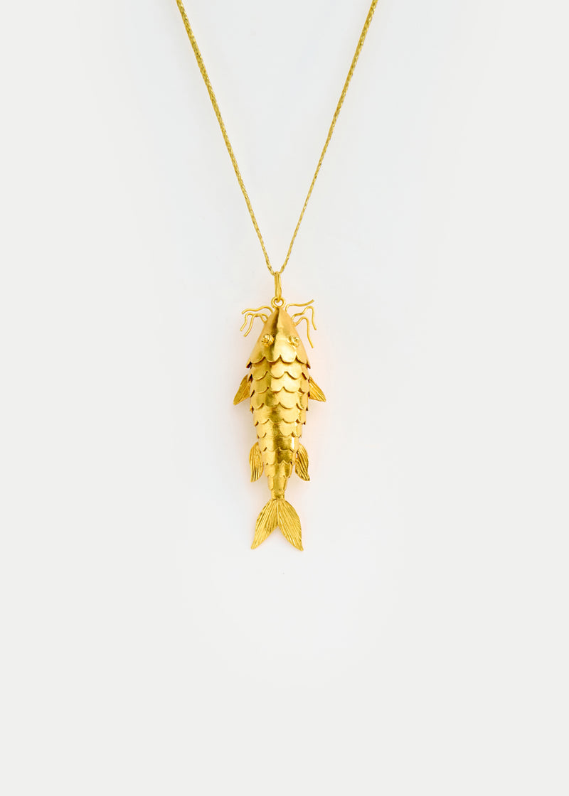18kt Gold PSTM Myanmar Catfish Pendant on Cord
