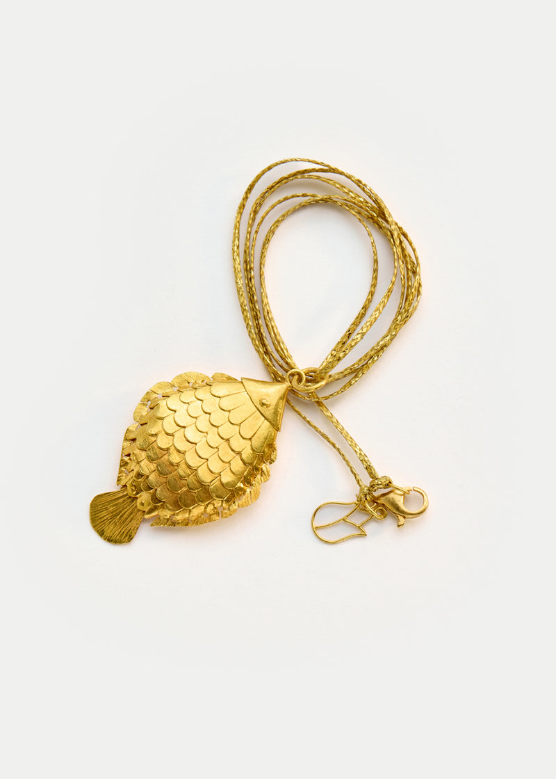 18kt Gold PSTM Myanmar Flounder Fish Pendant on Cord