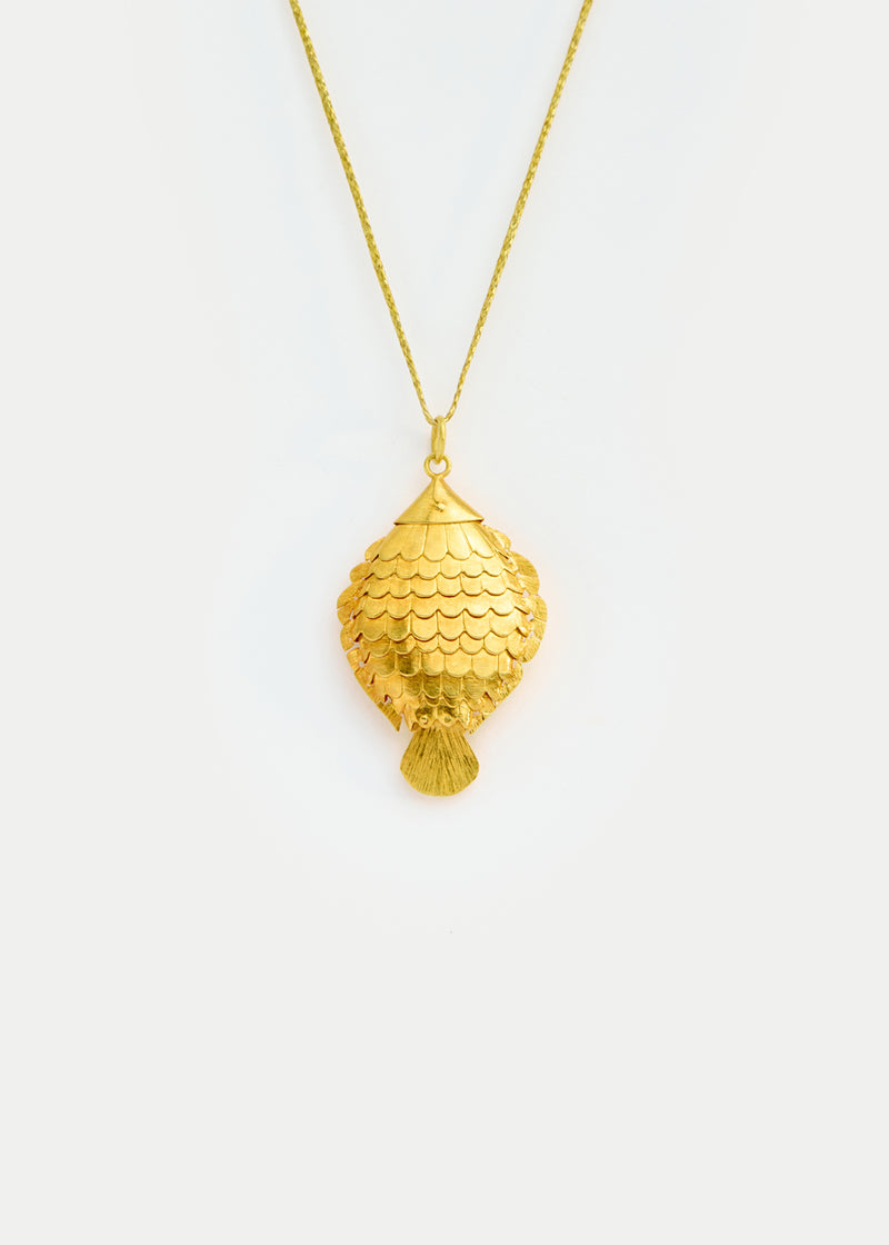18kt Gold PSTM Myanmar Flounder Fish Pendant on Cord