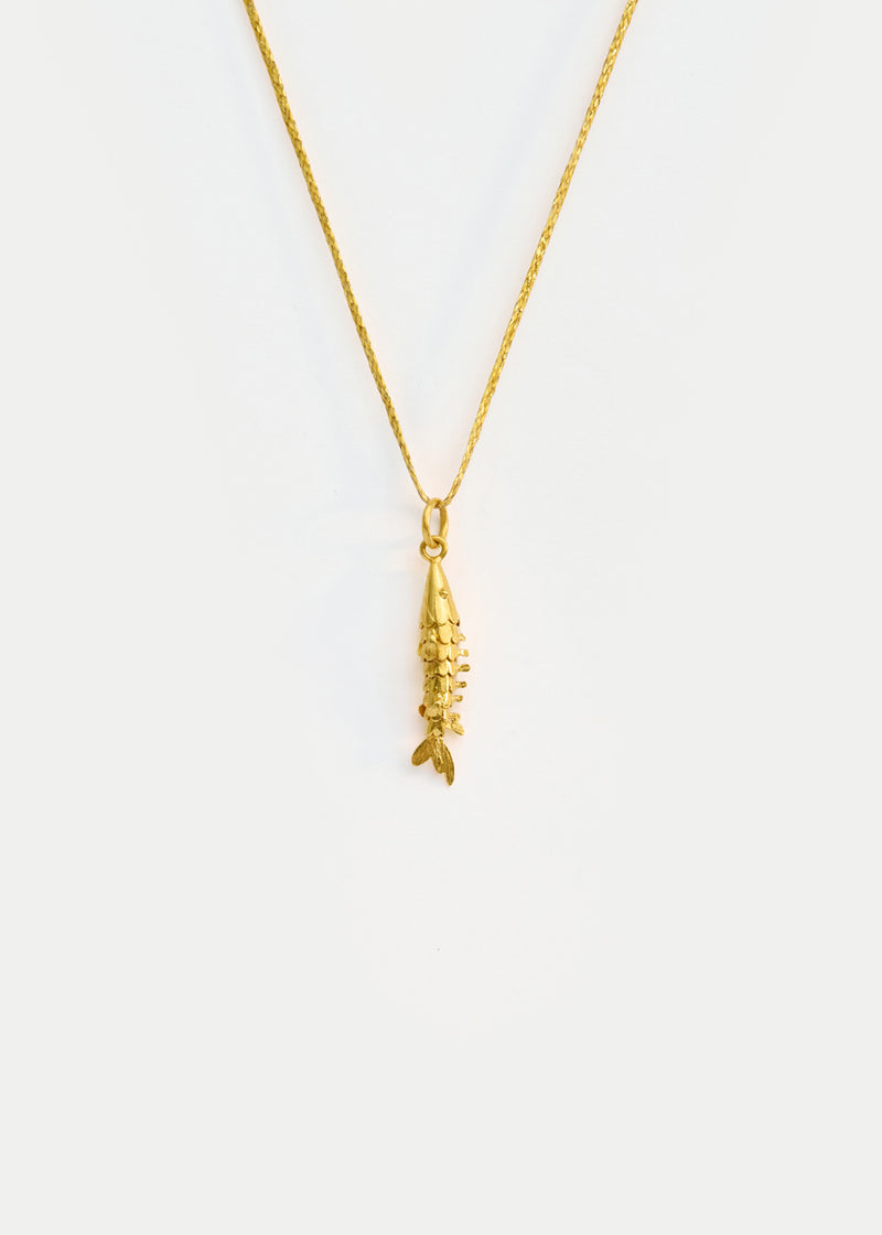 18kt Gold PSTM Myanmar Pollock Fish Pendant on Cord