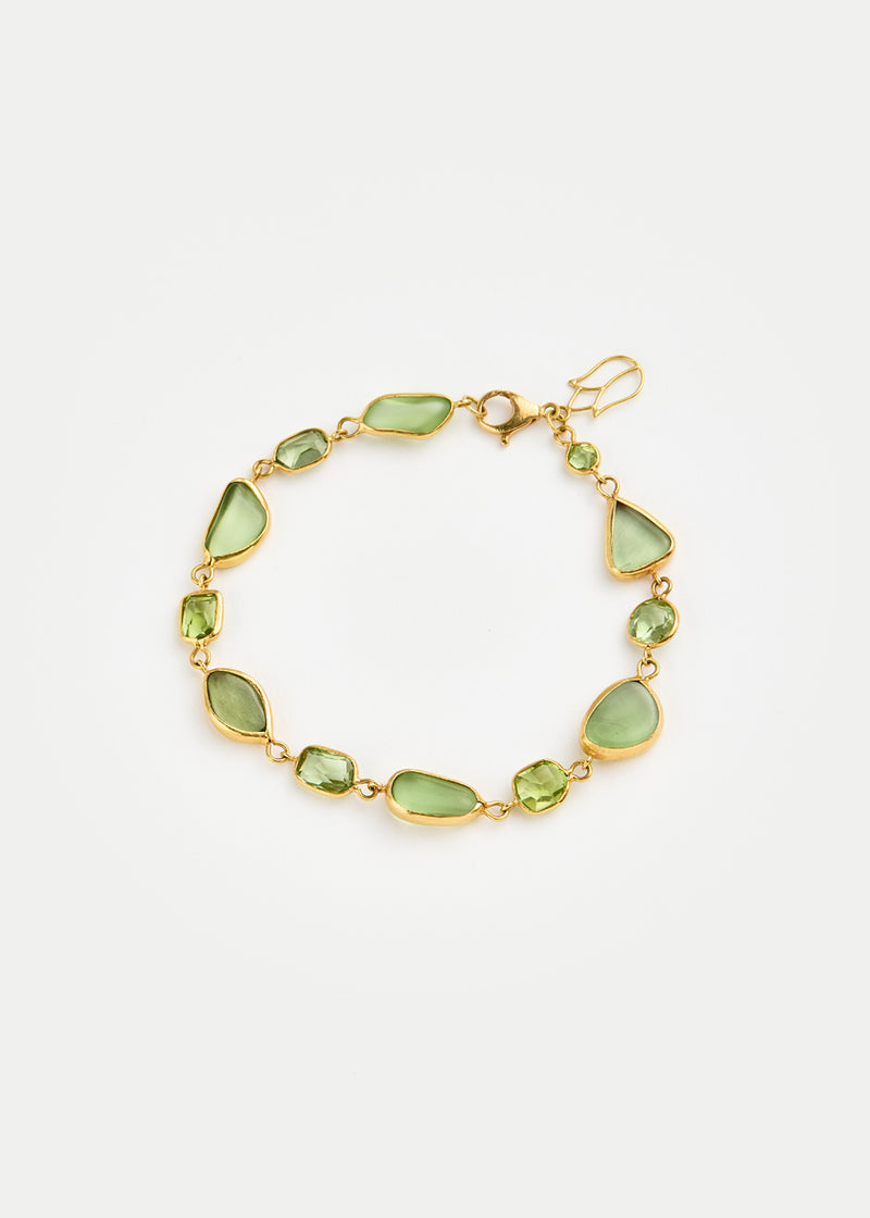 18kt Gold PSTM Myanmar Tender Greens Peridot  Full Stone Bracelet 