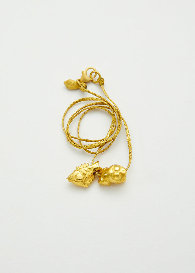 18kt Gold We Are Everything Fish & Frog Cluster on Cord