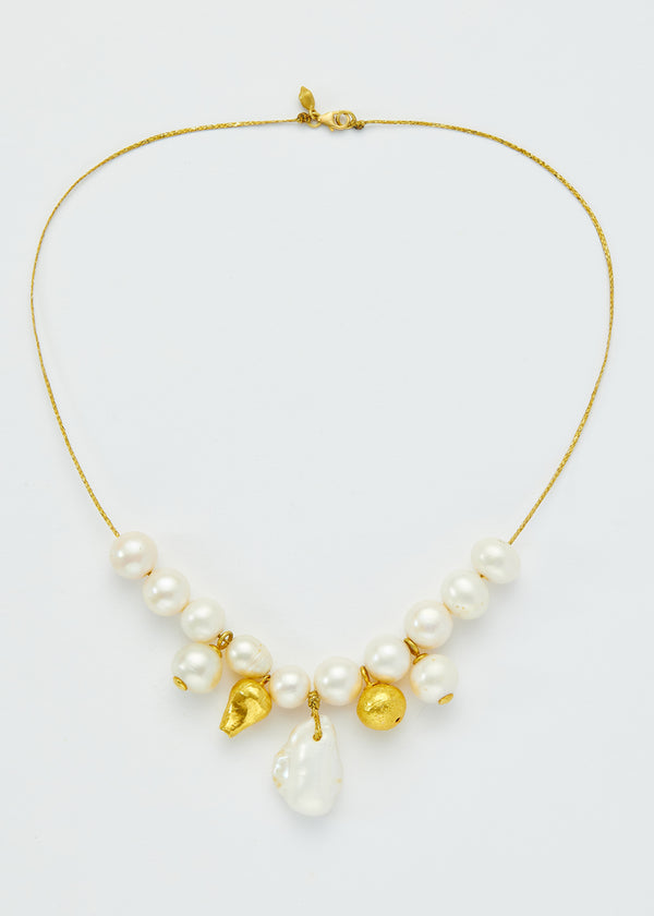 18kt Gold Aphrodite's White Pearls & Gold Beads Necklace