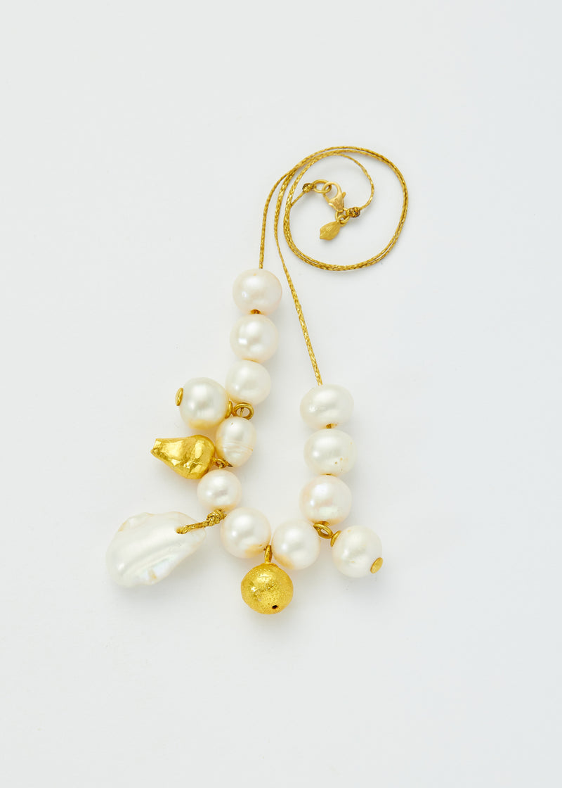 18kt Gold Aphrodite's White Pearls & Gold Beads Necklace