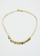 18kt Gold Indigo Mixed Stones Cluster on Cord