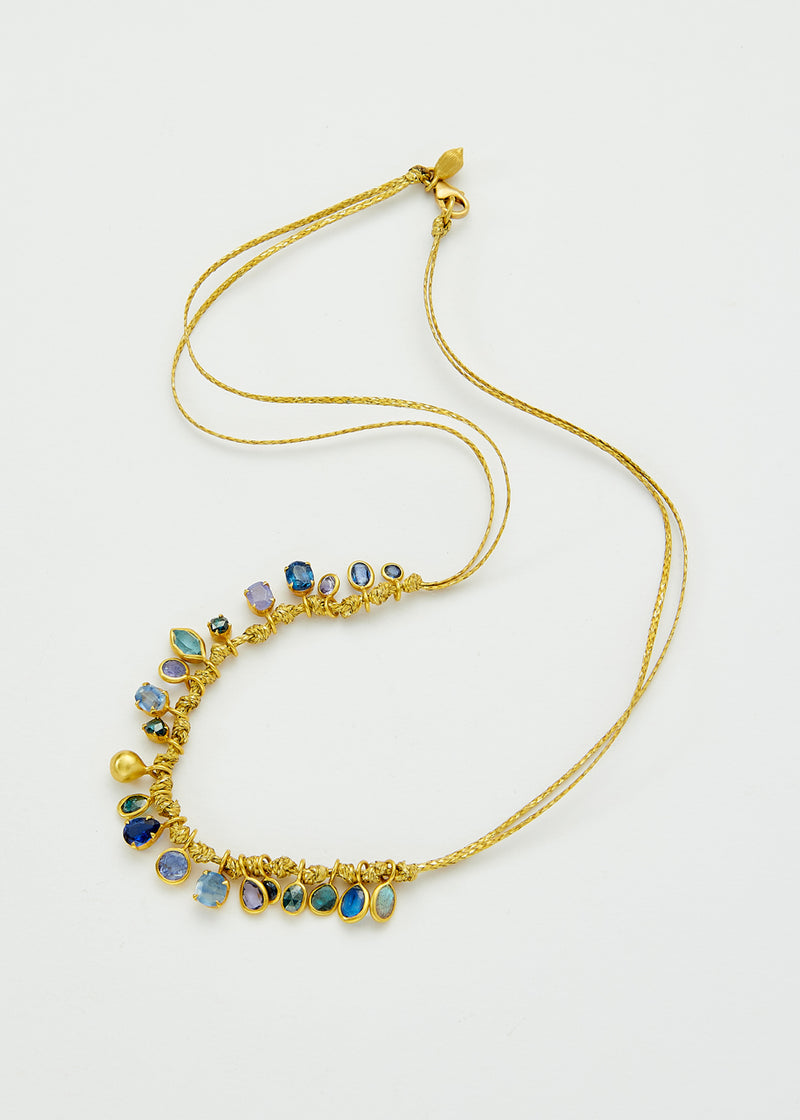 18kt Gold Indigo Mixed Stones Cluster on Cord