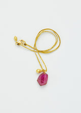 18kt Gold Birds Lament Pink Tourmaline & Gold Drop Amulets on Cord