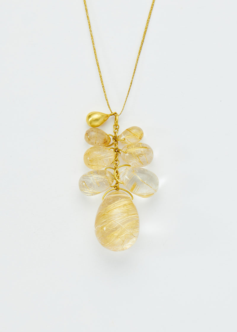 18kt Gold Sun's Rays Rutilated Quartz Cluster on Cord