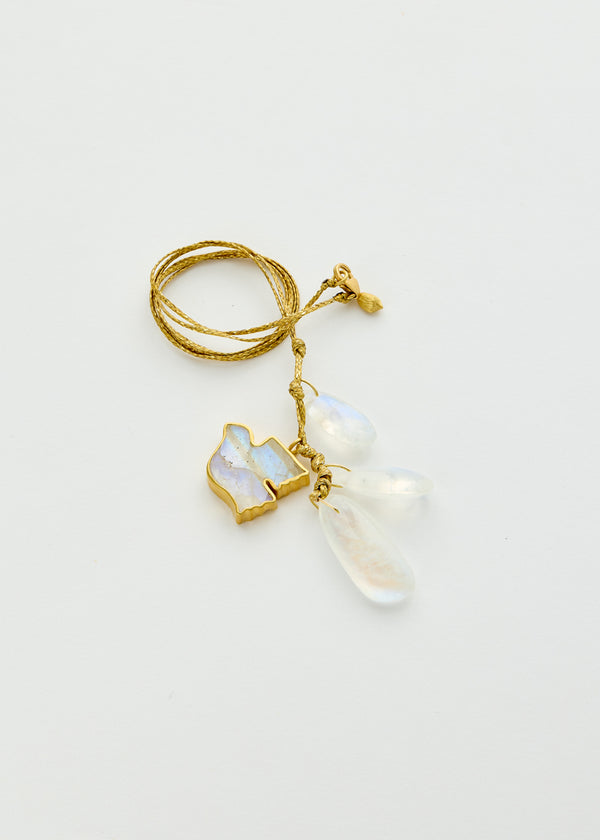 18kt Gold Koh-i-Noor Rainbow Moonstone Cluster on Cord