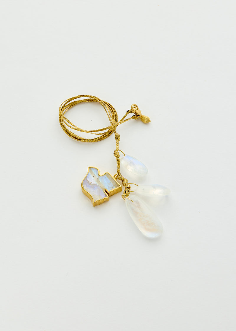 18kt Gold Koh-i-Noor Rainbow Moonstone Cluster on Cord