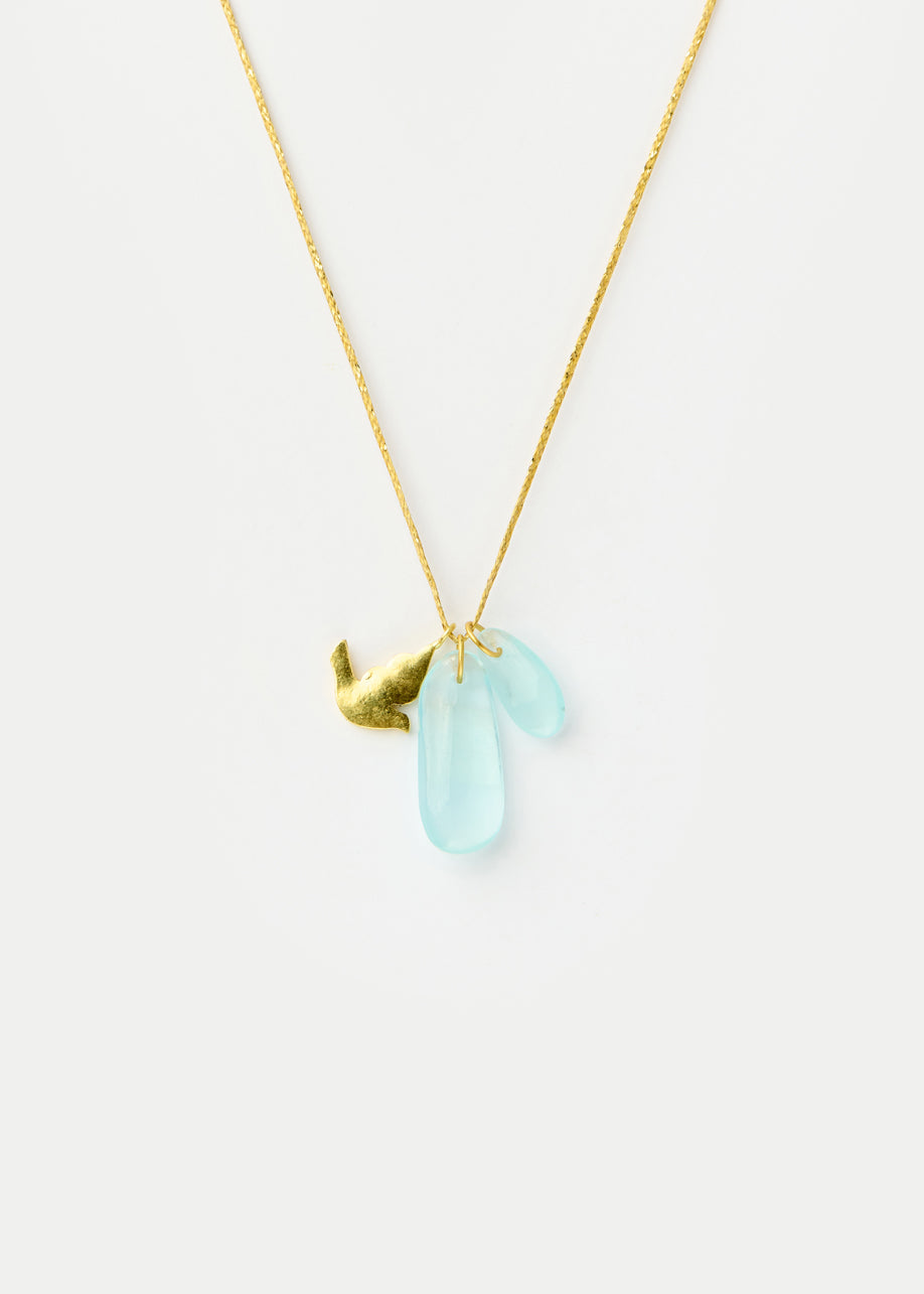 18kt Koh i Noor Double Aquamarine & Dove Amulets on Cord