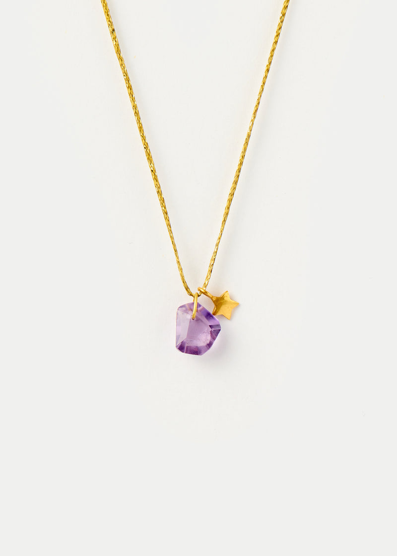 18kt Gold Drill & Loop Amethyst with Gold Star on Cord