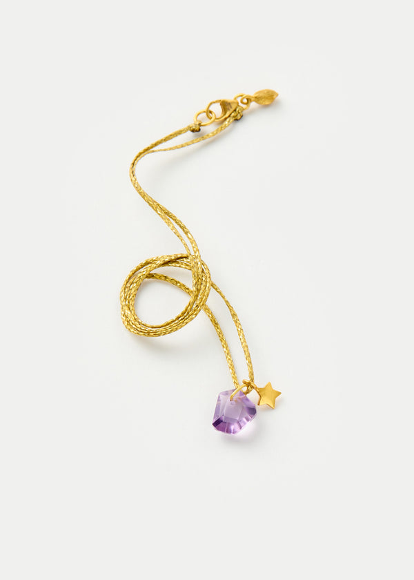 18kt Gold Drill & Loop Amethyst with Gold Star on Cord