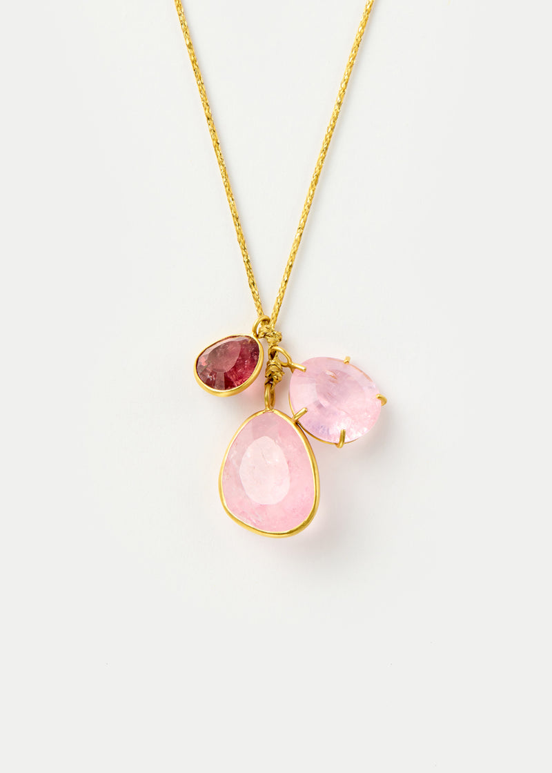 18kt Gold Pink Agra Pink Tourmaline & Morganite Cluster on Cord