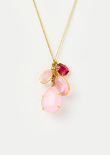 18kt Gold Pink Agra Pink Tourmaline, Morganite & Rose Quartz Cluster on Cord