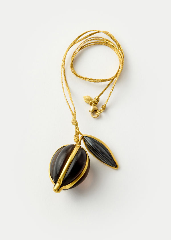 18kt Gold Night Seed & Lilac Amulets on Cord