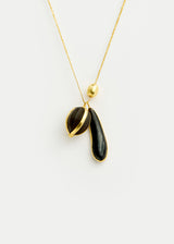 18kt Gold Night Black Onyx & Smokey Quartz Cluster on Cord