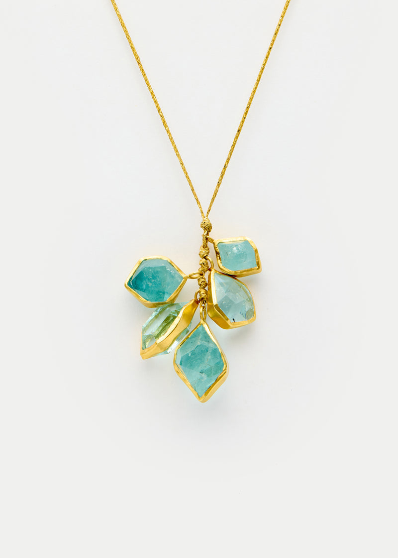 18kt Gold Cerulean Aquamarine Cluster on Cord