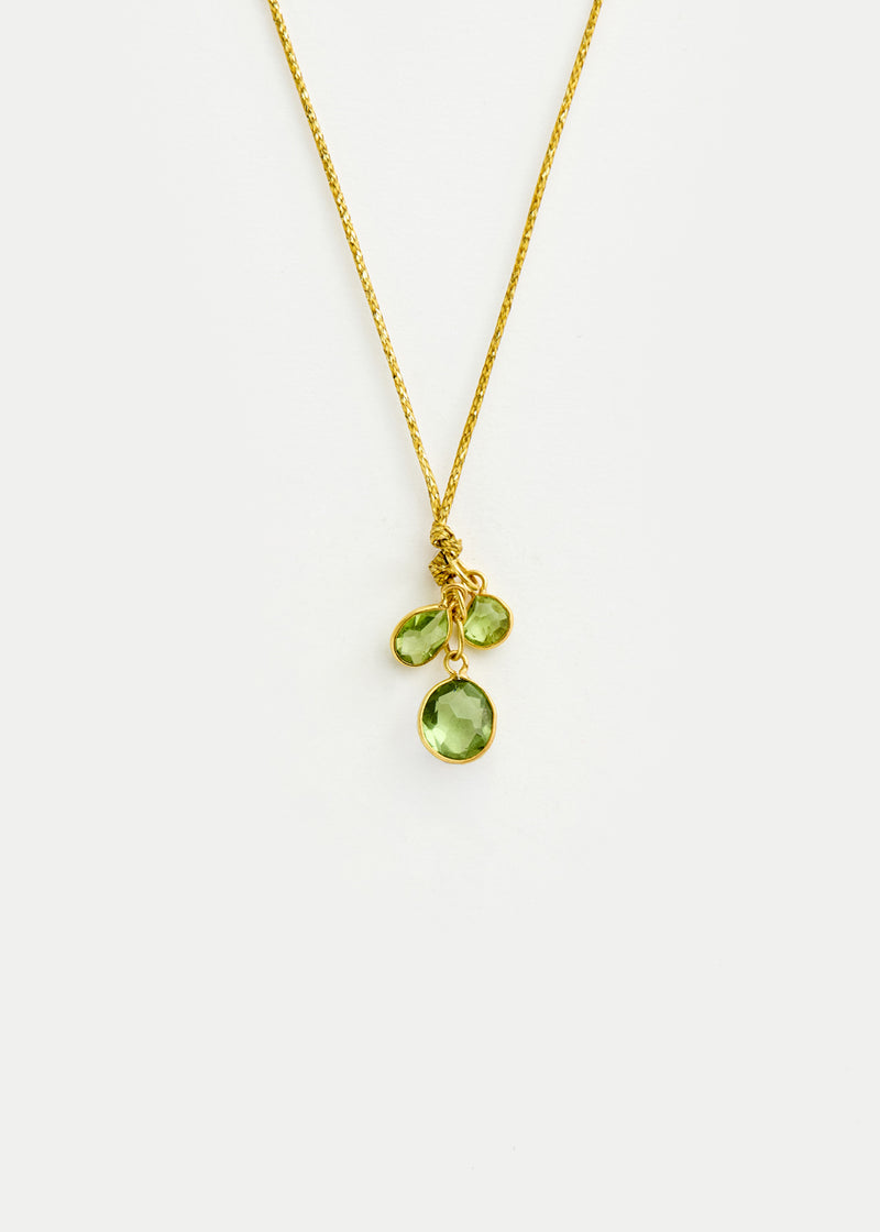 18kt Gold PSTM Myanmar Tender Greens Peridot Cluster on Cord