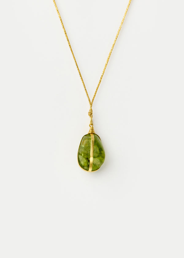 18kt Gold Parcel Set Peridot Amulet on Cord