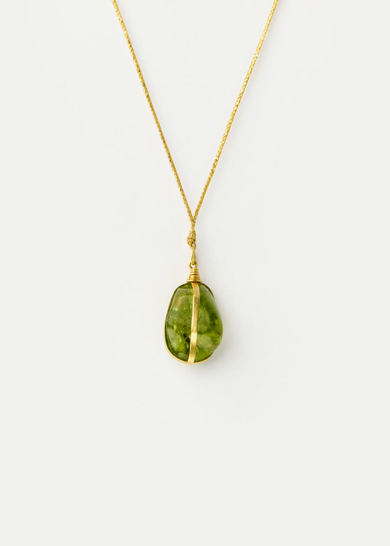 18kt Gold Parcel Set Peridot Amulet on Cord
