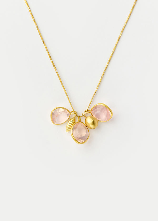 18kt Gold 18kt Rose Quartz with Seed & Bell Cluster on Cord