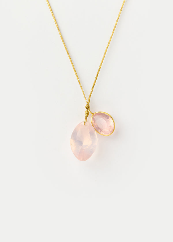 18kt Gold Rose Quartz Amulets on Cord