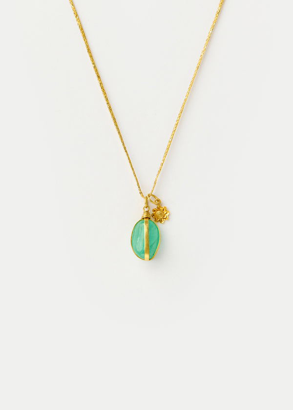 18kt Gold Emerald & Flower Amulets on Cord