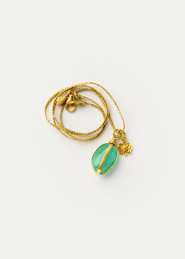 18kt Gold Emerald & Flower Amulets on Cord