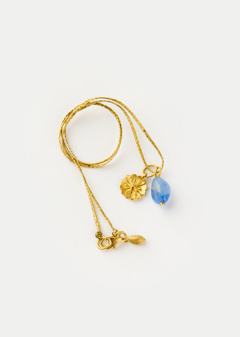 18kt Gold Sapphire & Flower Amulets on Cord