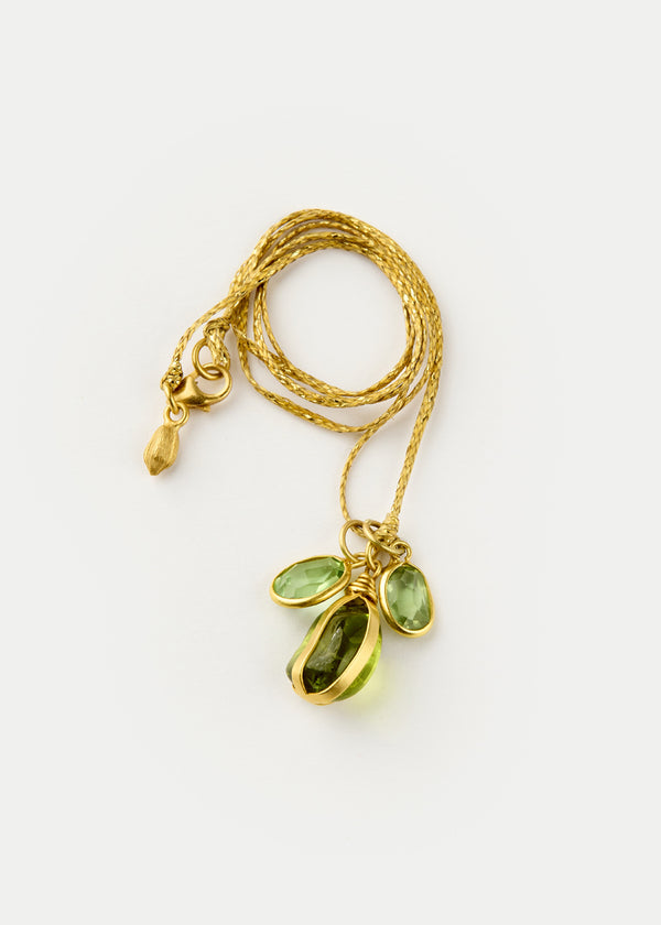 18kt Gold Peridot Cluster on Cord