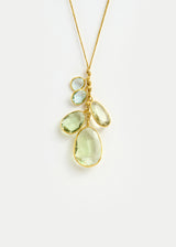 18kt Gold Aquamarine & Green Amethyst Cluster on Cord