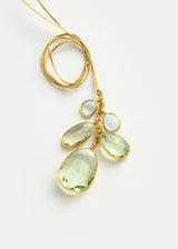 18kt Gold Aquamarine & Green Amethyst Cluster on Cord