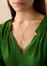 18kt Gold Pink Agra Rose Quartz Drill & Loop Amulet on Cord