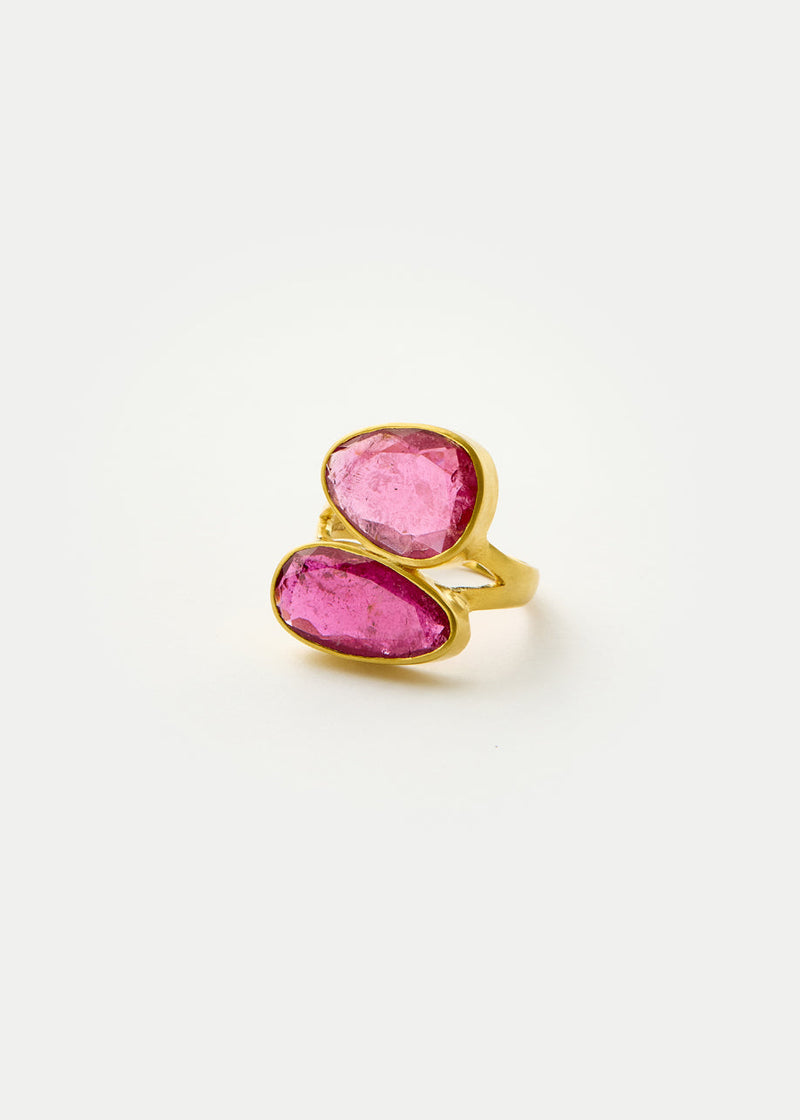 18kt Gold Pink Agra Pink Tourmaline Double Greek Ring