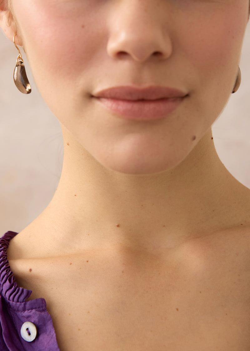 18kt Gold Night Tumbled Smokey Quartz Single Drop Earrings