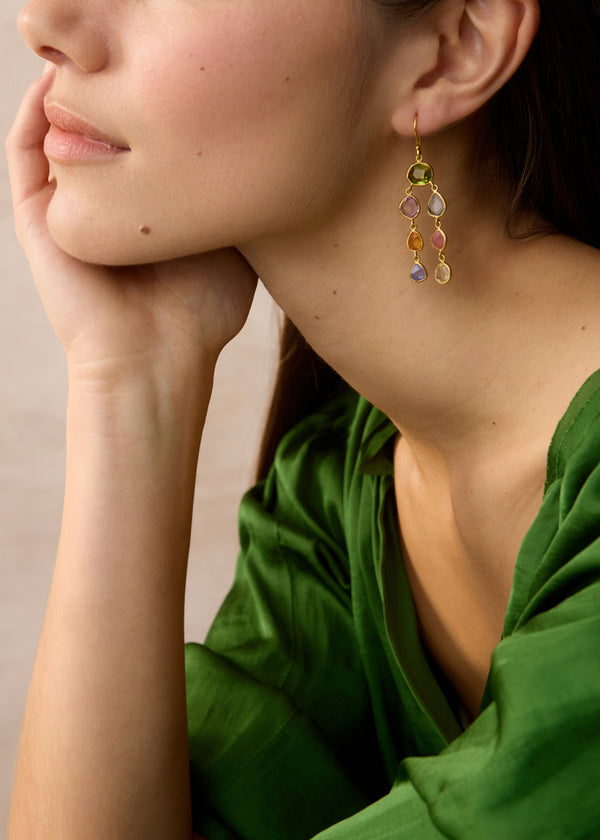 18kt Gold Mixed Stones Jellyfish Earrings