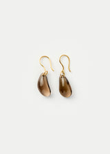 18kt Gold Night Tumbled Smokey Quartz Single Drop Earrings