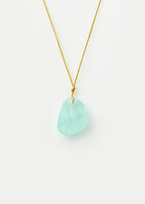18kt Gold Cerulean Aquamarine Drill & Loop Amulet on Cord